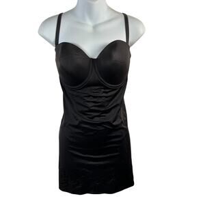 Shapewear Naomi & Nicole Black Slip Dress Built-In Bra 38C Adjustable Straps